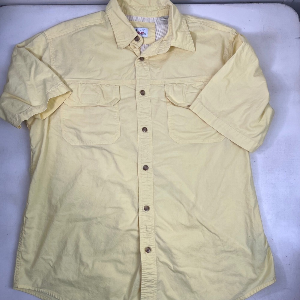 World‎ Wide Sportsman Fishing Shirt Button Up Short Sleeve Mens Yellow Large